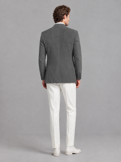 Savile Men's Grey Velvet Shawl Lapel 2-Piece Tuxedo Suit Set | Jacket & White Trousers - Grey - Grey (2)