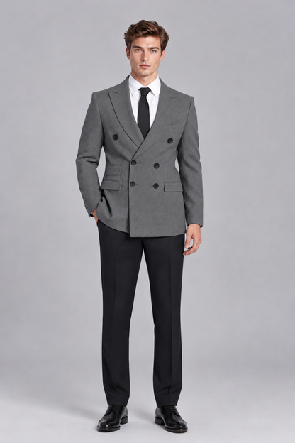 Savile Men's Grey Double-Breasted Peak Lapel Blazer - Grey