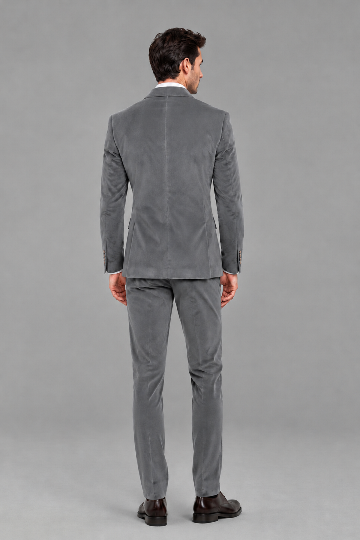 Savile Men's Grey Velvet Double-Breasted 2-Piece Suit Set | Peak Lapel Blazer & Trousers - Grey