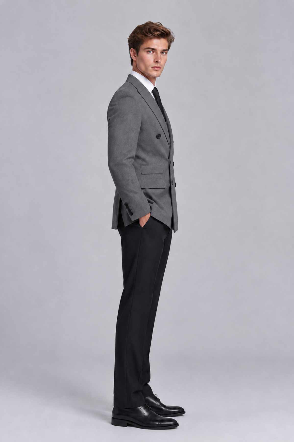 Savile Men's Grey Double-Breasted Peak Lapel Blazer - Grey