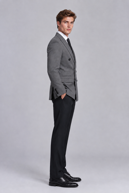 Savile Men's Grey Double-Breasted Peak Lapel Blazer - Grey