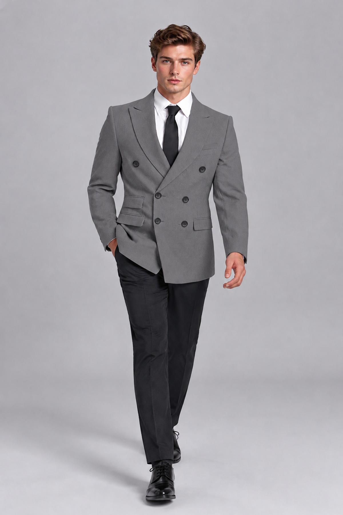 Savile Men's Grey Double-Breasted Peak Lapel Blazer - Grey