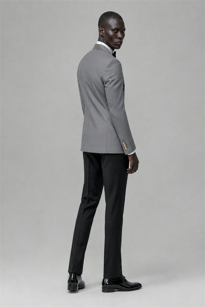 Men's Grey Double-Breasted 2-Piece Suit Set – Jacket & Trousers