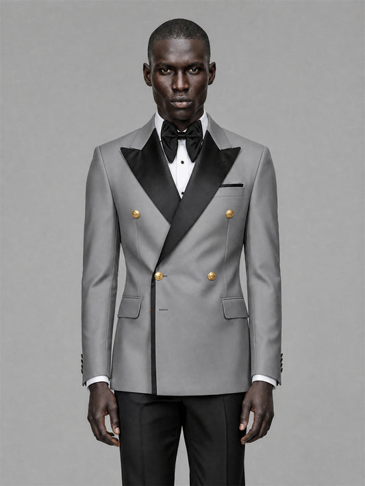 Men's Grey Double-Breasted 2-Piece Suit Set – Jacket & Trousers