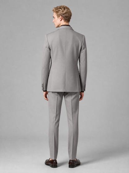 Men's Light Grey Double-Breasted Slim Fit 2-Piece Suit – Peak Lapel Wedding & Business Formal Set