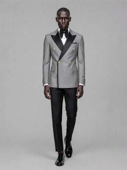 Men's Grey Double-Breasted 2-Piece Suit Set – Jacket & Trousers