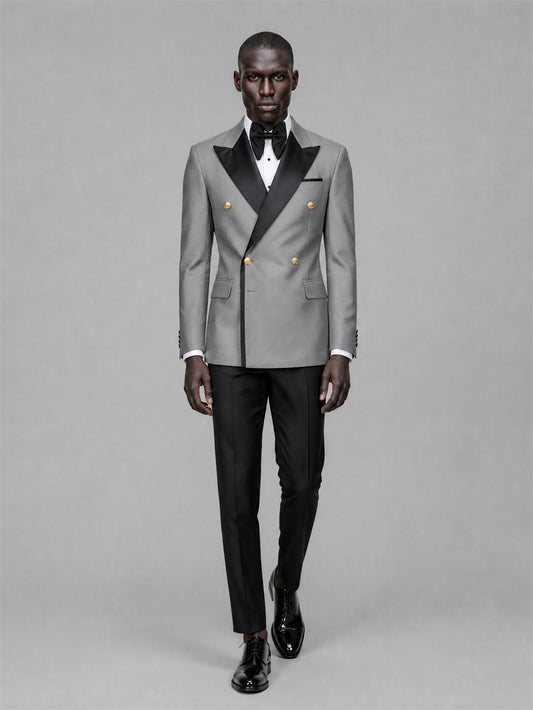 Men's Grey Double-Breasted 2-Piece Suit Set – Jacket & Trousers