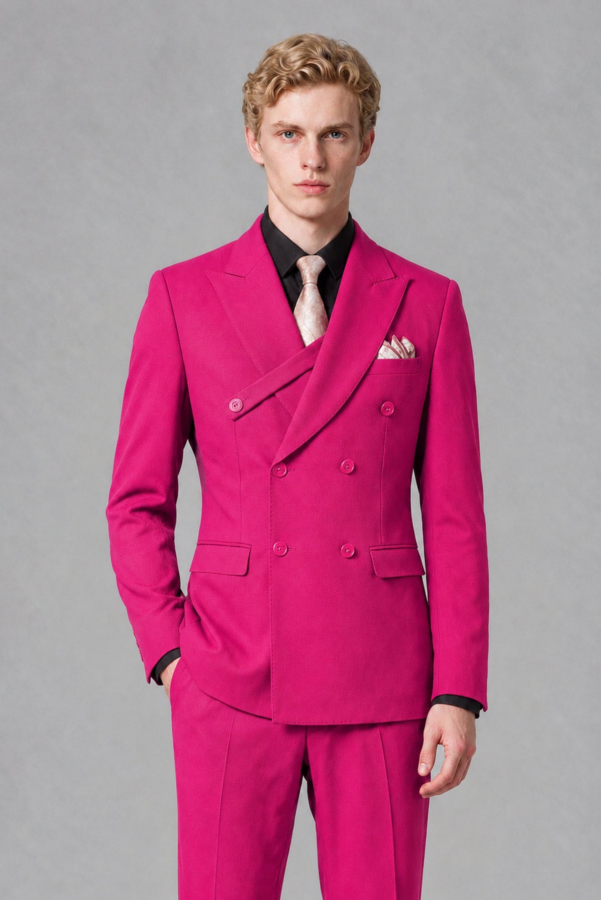 Savile Men's Hot Pink Double-Breasted Two-Piece Suit - Hot Pink