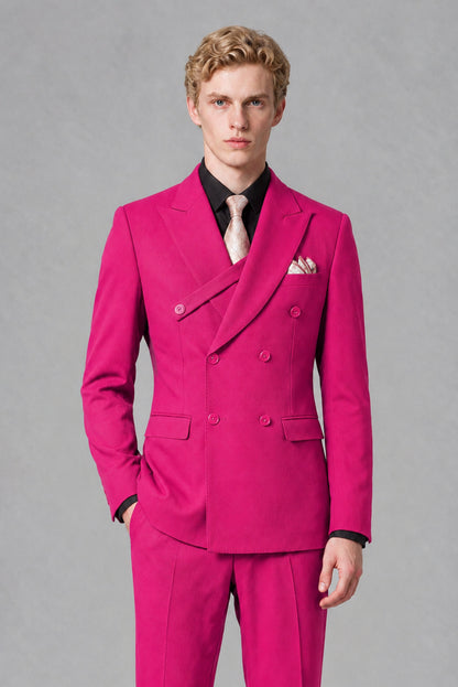 Savile Men's Hot Pink Double-Breasted Two-Piece Suit - Hot Pink