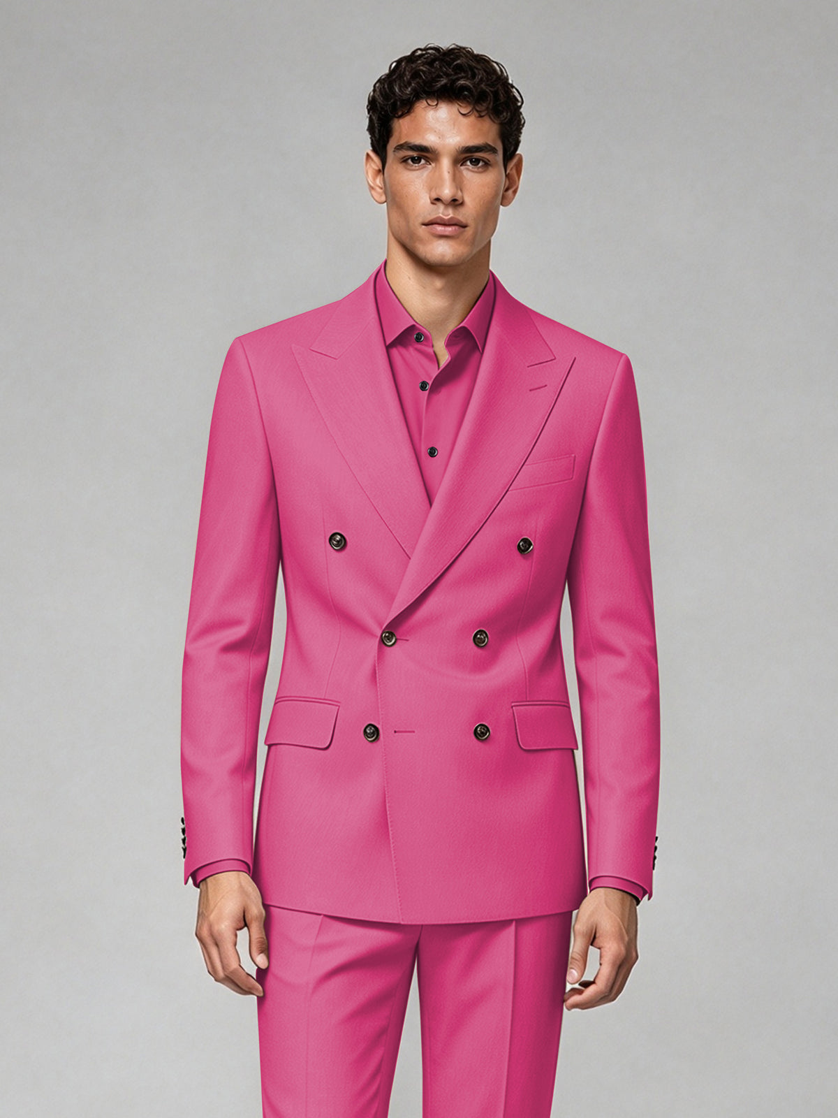 Savile Men's Hot Pink Double-Breasted 2-Piece Suit Set – Blazer & Trousers - Hot Pink