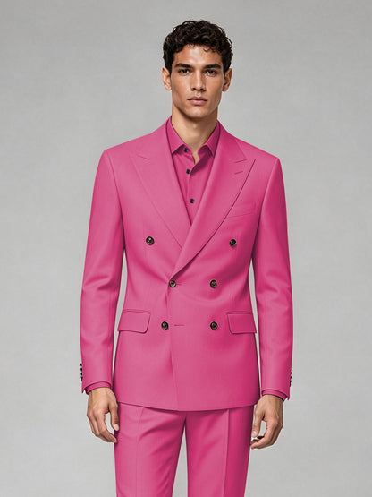 Savile Men's Hot Pink Double-Breasted 2-Piece Suit Set – Blazer & Trousers - Hot Pink