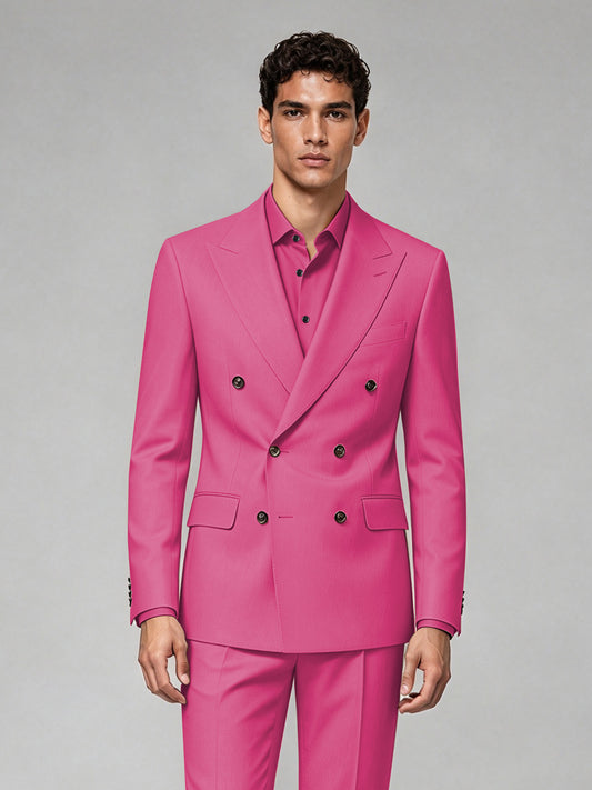 Savile Men's Hot Pink Double-Breasted 2-Piece Suit Set – Blazer & Trousers - Hot Pink