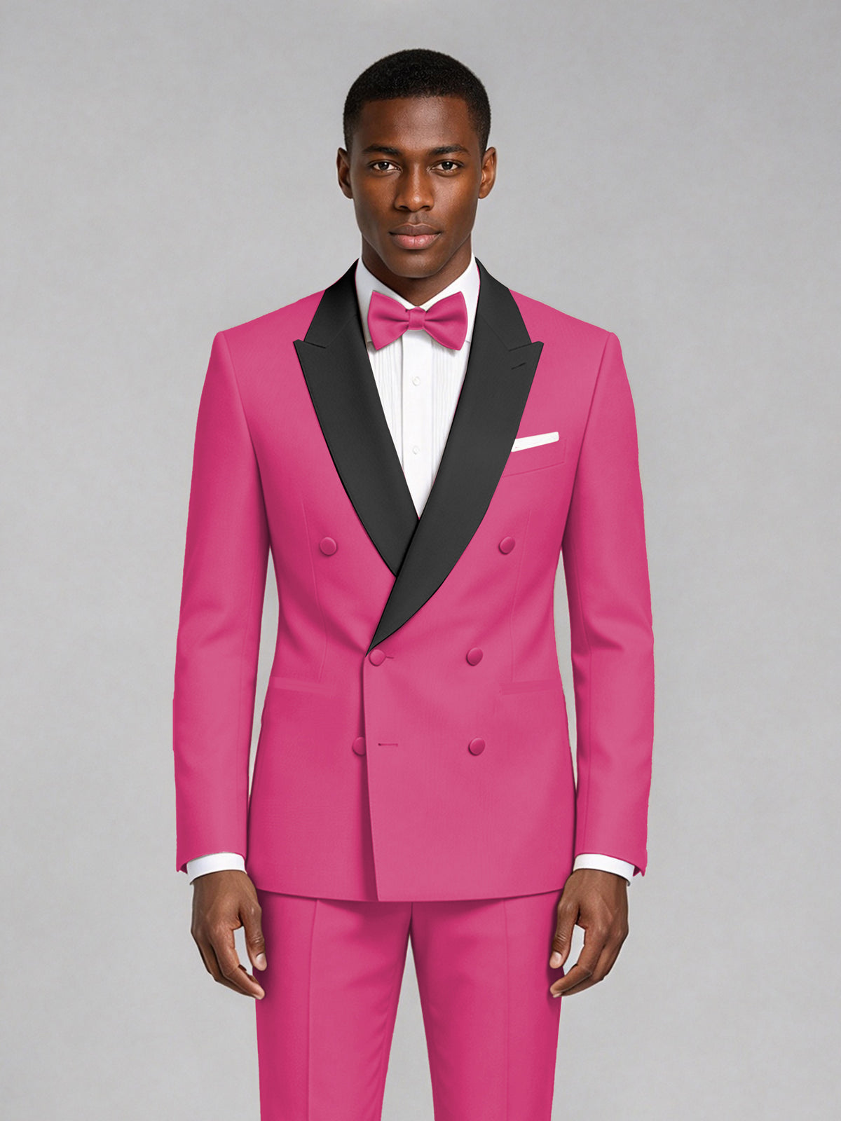 Men's Hot Pink Double-Breasted Tuxedo Suit – Satin Shawl Lapel Hot Pink-Tie Wedding & Gala 2-Piece Set - Hot Pink