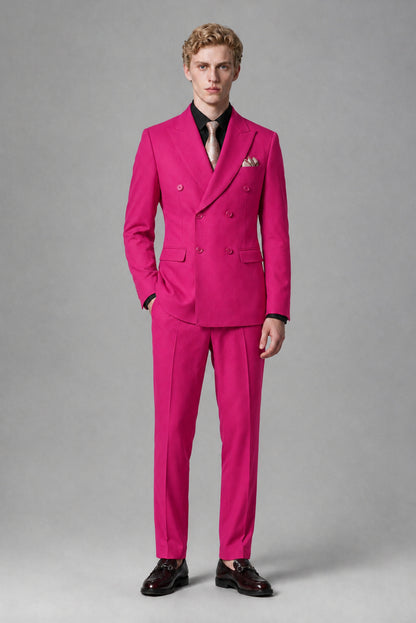 Savile Men's Hot Pink Double-Breasted Two-Piece Suit - Hot Pink
