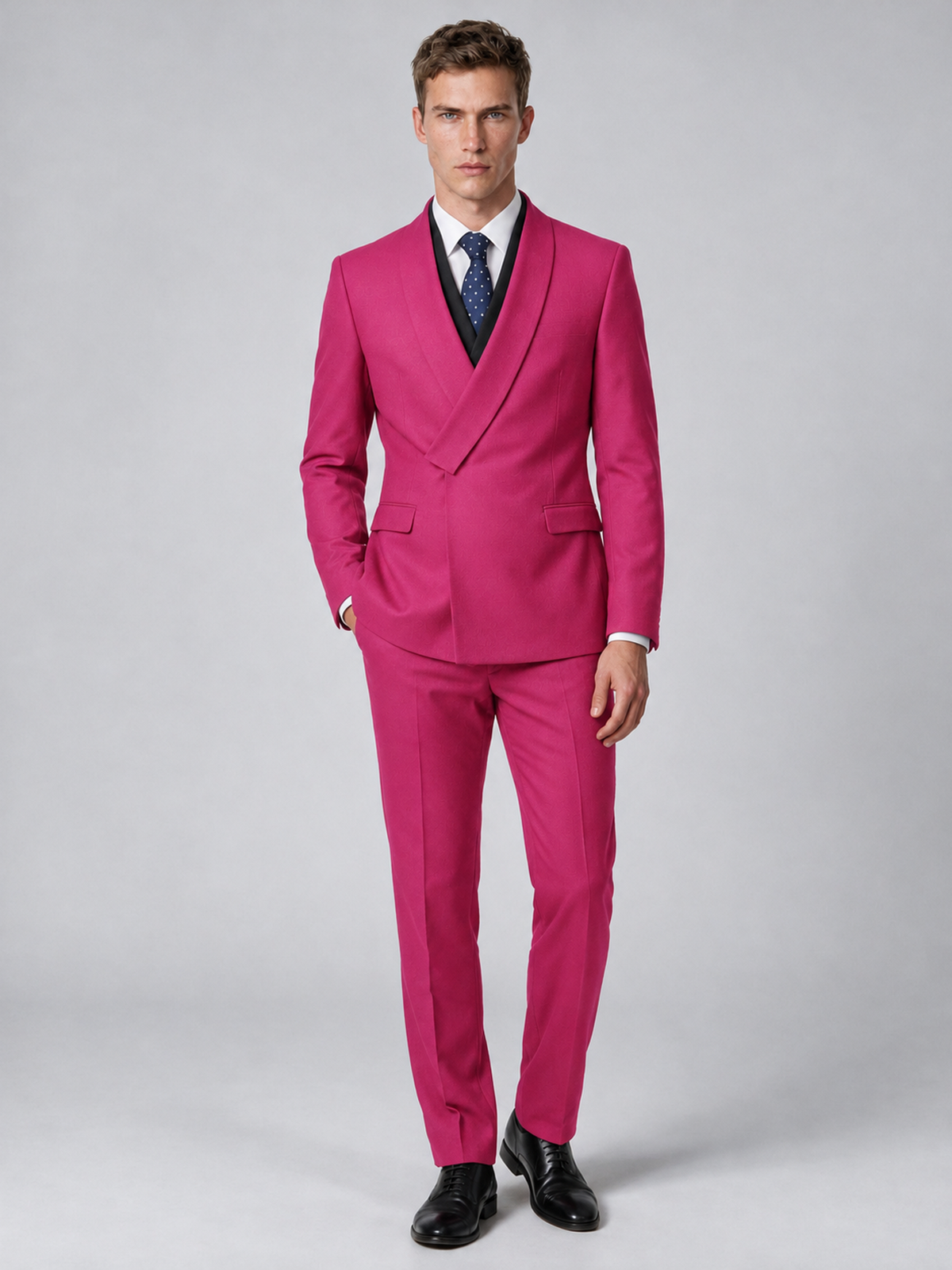 Savile Men's Hot Pink Wrap Shawl Lapel 2-Piece Suit Set – Modern Jacket & Trousers - Hot Pink - Hot Pink_2