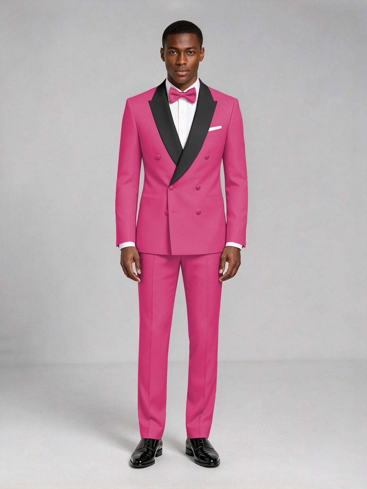 Men's Hot Pink Double-Breasted Tuxedo Suit – Satin Shawl Lapel Hot Pink-Tie Wedding & Gala 2-Piece Set - Hot Pink