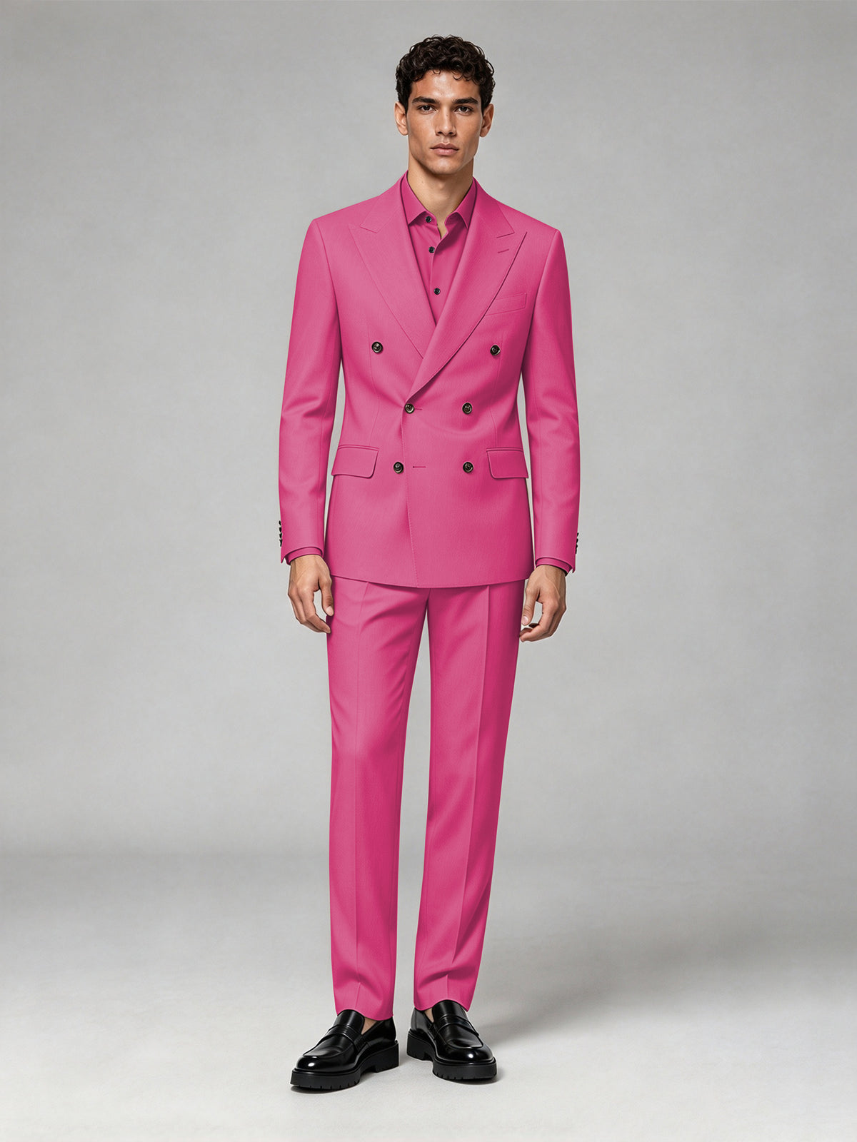 Savile Men's Hot Pink Double-Breasted 2-Piece Suit Set – Blazer & Trousers - Hot Pink