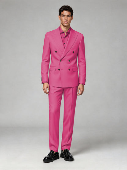 Savile Men's Hot Pink Double-Breasted 2-Piece Suit Set – Blazer & Trousers - Hot Pink