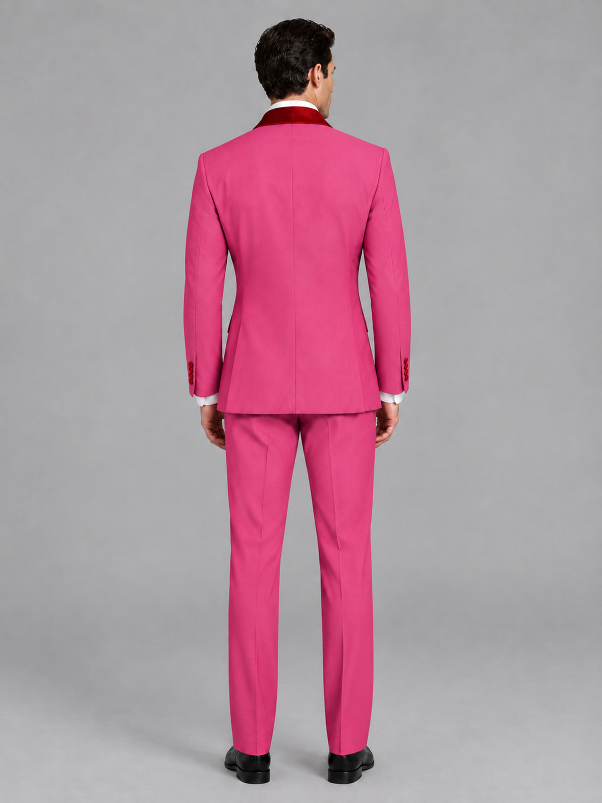 Savile Men's Hot Pink 3-Piece Tuxedo Suit Set – Contrast Red Shawl Lapel Blazer, Red Waistcoat & Trousers - SUC020 - Hot_Pink