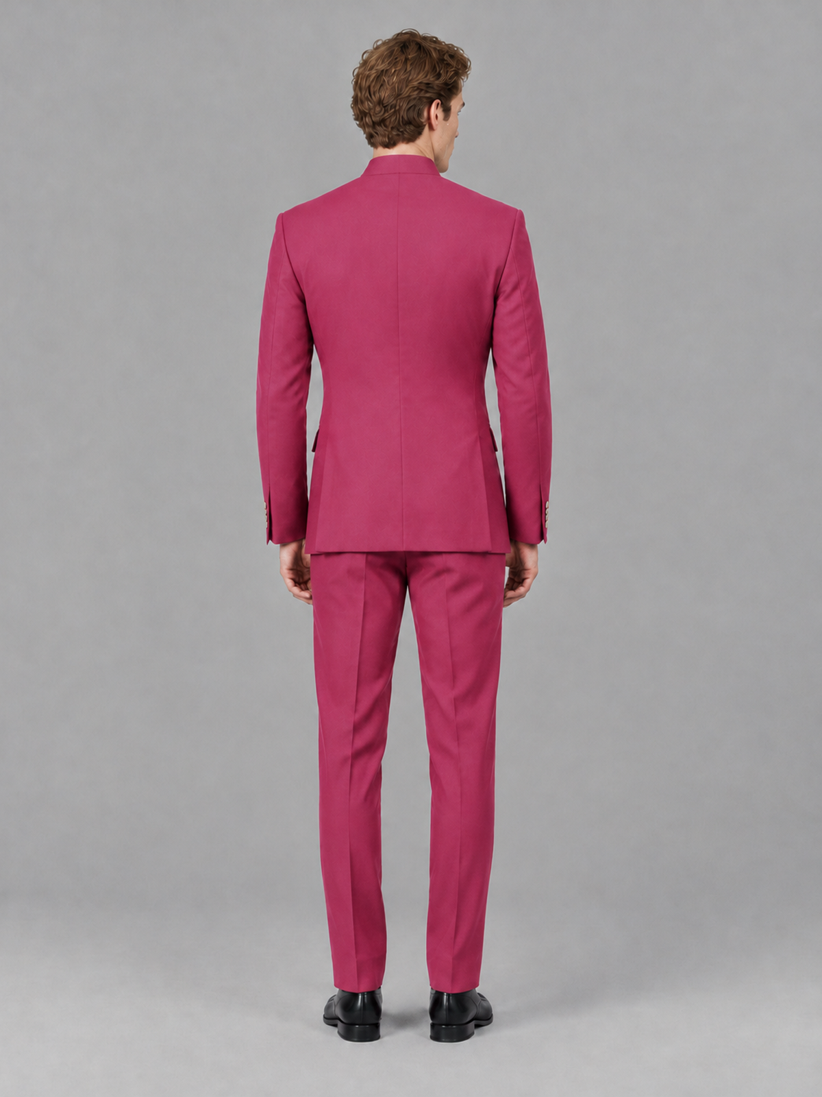 Savile Men's Hot Pink Mandarin Collar Asymmetrical 2-Piece Suit Set – Modern Jacket & Trousers - Hot Pink - Hot Pink_3