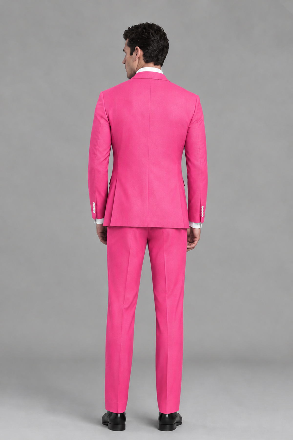 Savile Men's Modern Hot Pink 2-Piece Wrap Suit Set – Peak Lapel Side-Button Blazer & Tailored Trousers - Hot Pink - Hot_Pink_3