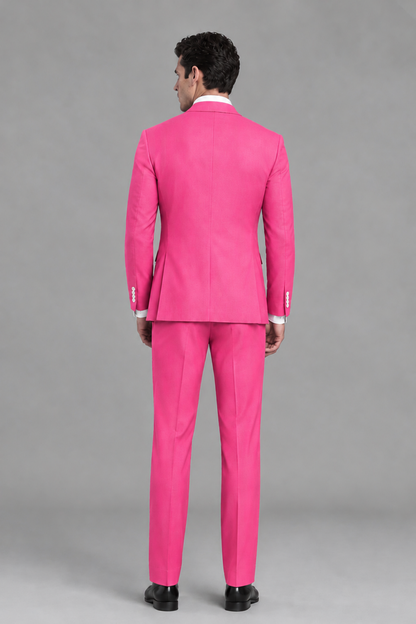Savile Men's Modern Hot Pink 2-Piece Wrap Suit Set – Peak Lapel Side-Button Blazer & Tailored Trousers - Hot Pink - Hot_Pink_3