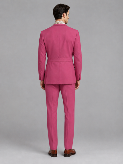 Savile Men's Hot Pink Belted Wrap 2-Piece Suit – Peak Lapel Blazer & Tailored Trousers - SUC060 - Hot Pink - Hot Pink_3