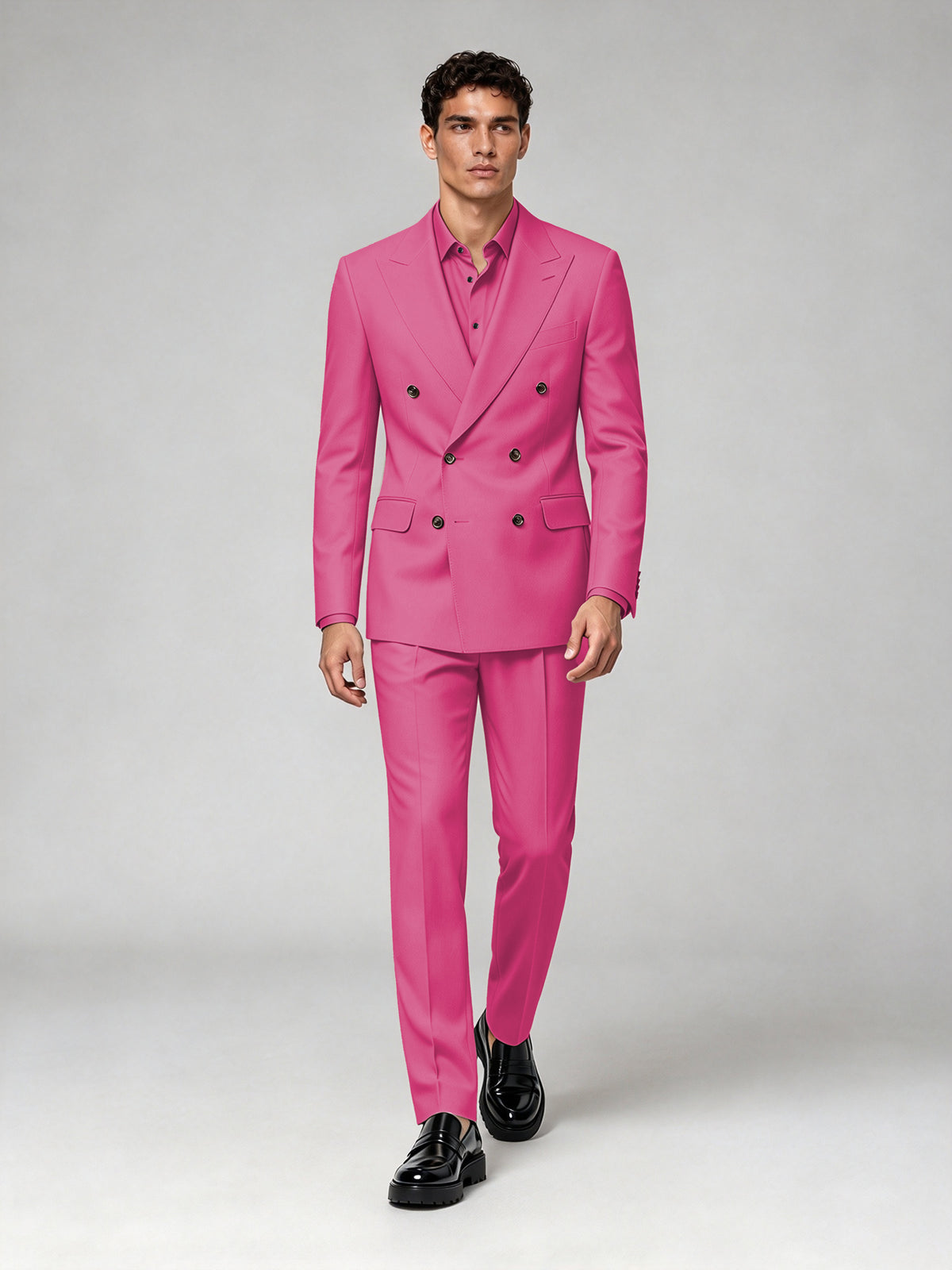 Savile Men's Hot Pink Double-Breasted 2-Piece Suit Set – Blazer & Trousers - Hot Pink