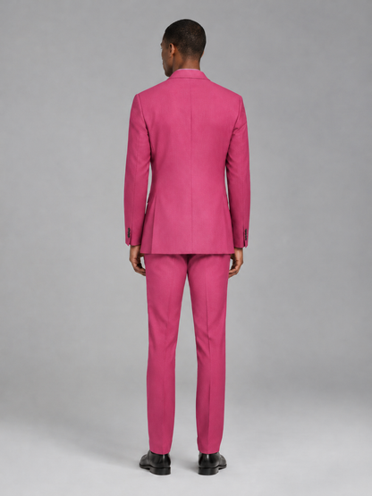 Savile Men's Hot Pink Contrast Shawl Lapel Tuxedo Suit – 3-Piece Wedding, Prom & Black-Tie Formal Set - Hot Pink - Hot Pink_3