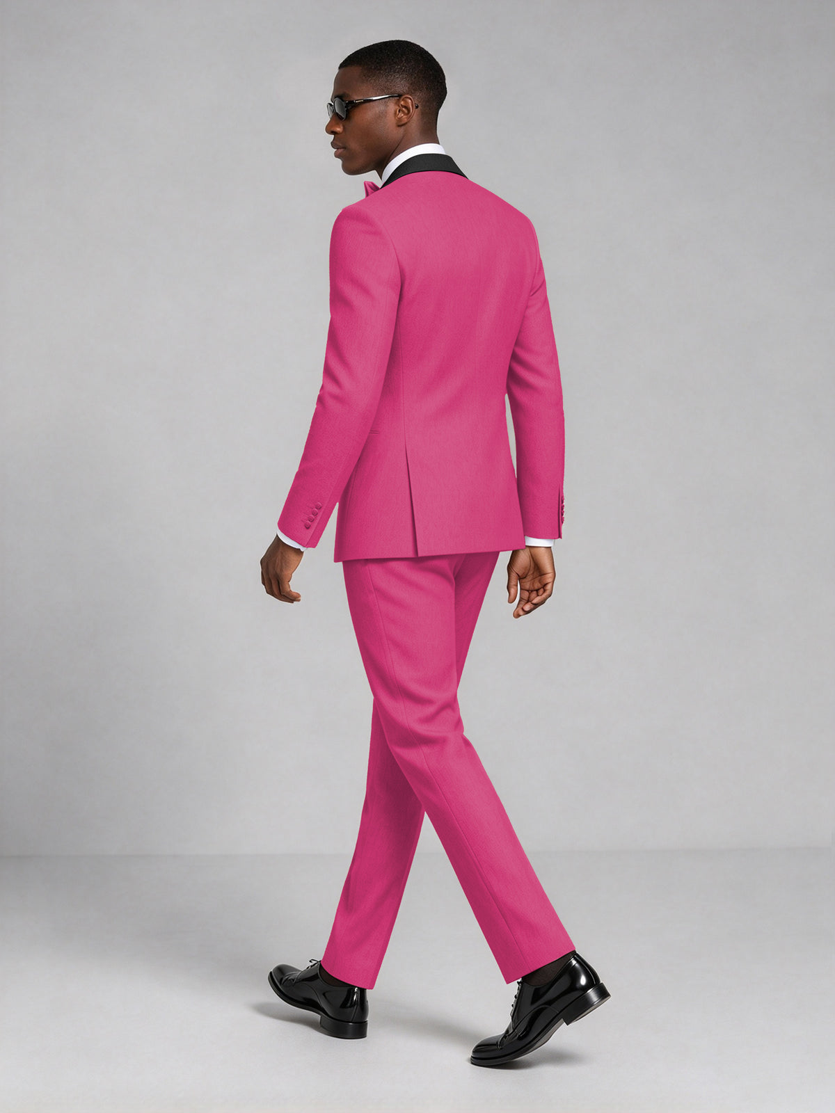 Men's Hot Pink Double-Breasted Tuxedo Suit – Satin Shawl Lapel Hot Pink-Tie Wedding & Gala 2-Piece Set - Hot Pink