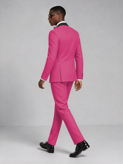 Men's Hot Pink Double-Breasted Tuxedo Suit – Satin Shawl Lapel Hot Pink-Tie Wedding & Gala 2-Piece Set - Hot Pink
