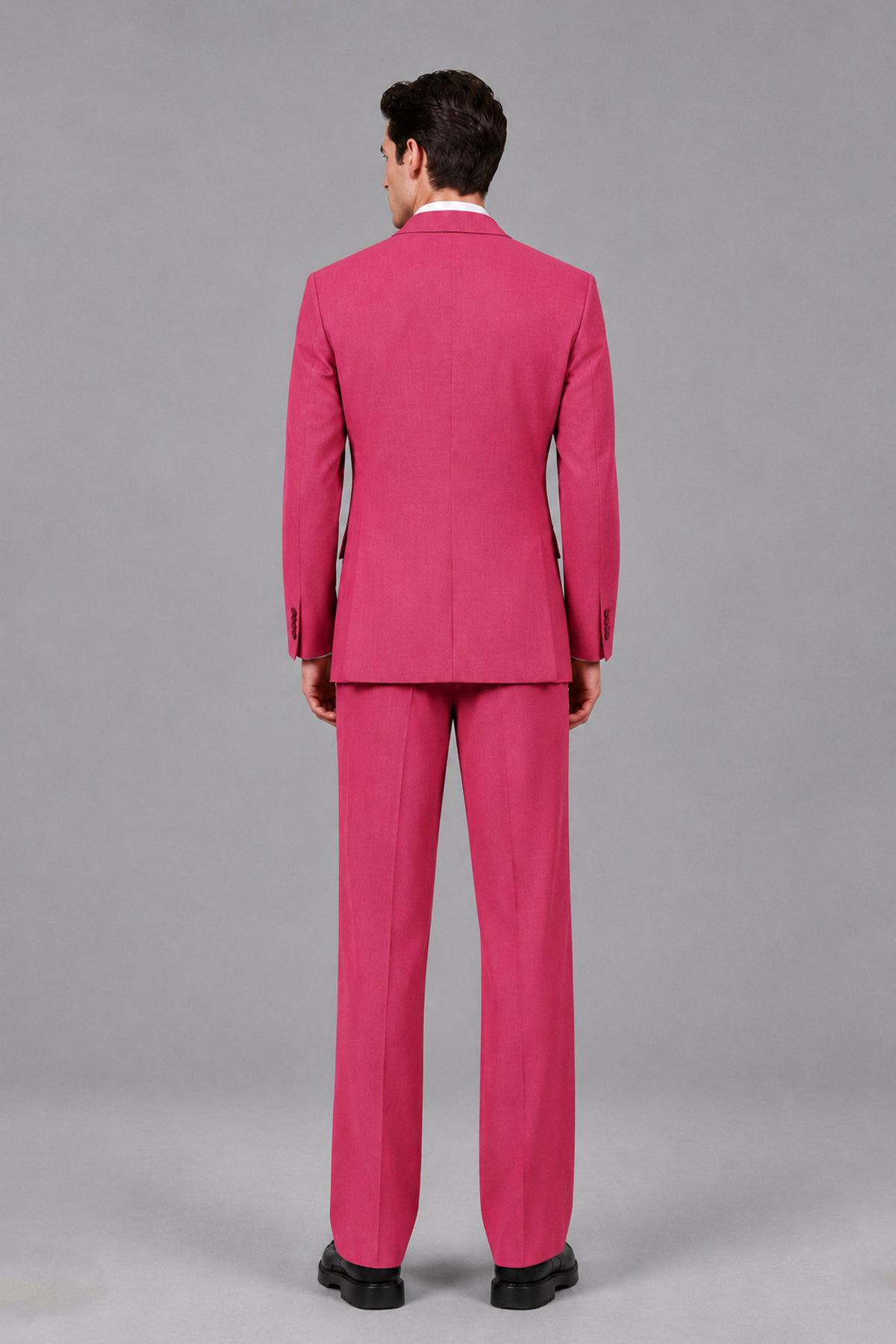 Savile Men's Hot Pink Pleated 2-Piece Suit Set | Notch Lapel Blazer & Tailored Trousers - Hot Pink - Hot Pink_3