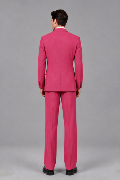 Savile Men's Hot Pink Pleated 2-Piece Suit Set | Notch Lapel Blazer & Tailored Trousers - Hot Pink - Hot Pink_3