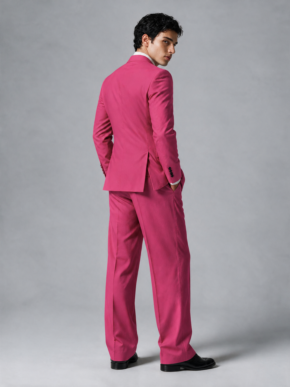 Savile Men's Hot Pink Double-Breasted 2-Piece Suit Set – Peak Lapel Blazer & Pleated Wide-Leg Trousers - Hot Pink - Hot Pink_3