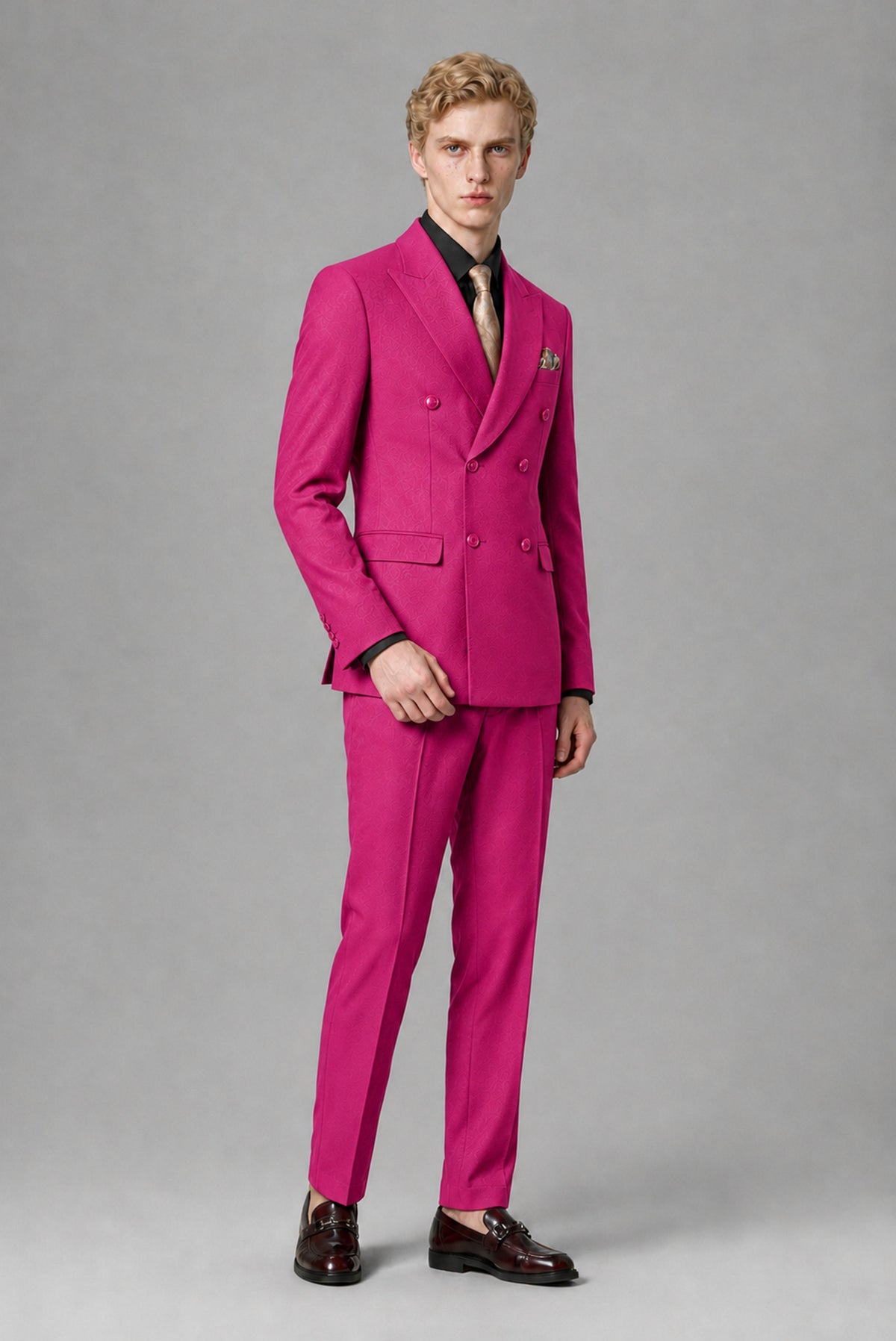 Savile Men's Hot Pink Double-Breasted Two-Piece Suit - Hot Pink