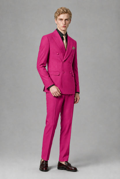 Savile Men's Hot Pink Double-Breasted Two-Piece Suit - Hot Pink