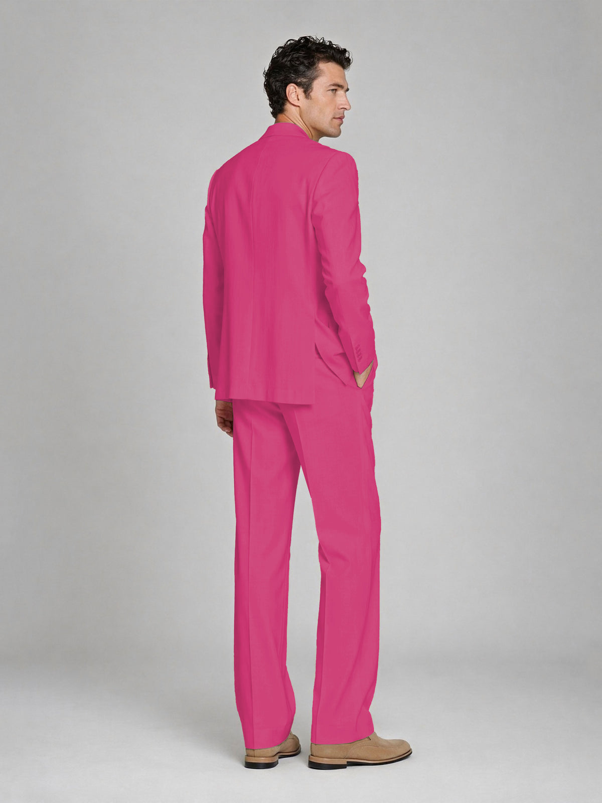 Men's Hot Pink Double-Breasted 2-Piece Suit – Peak Lapel Wedding & Beach Formal Set with Vest - Hot Pink