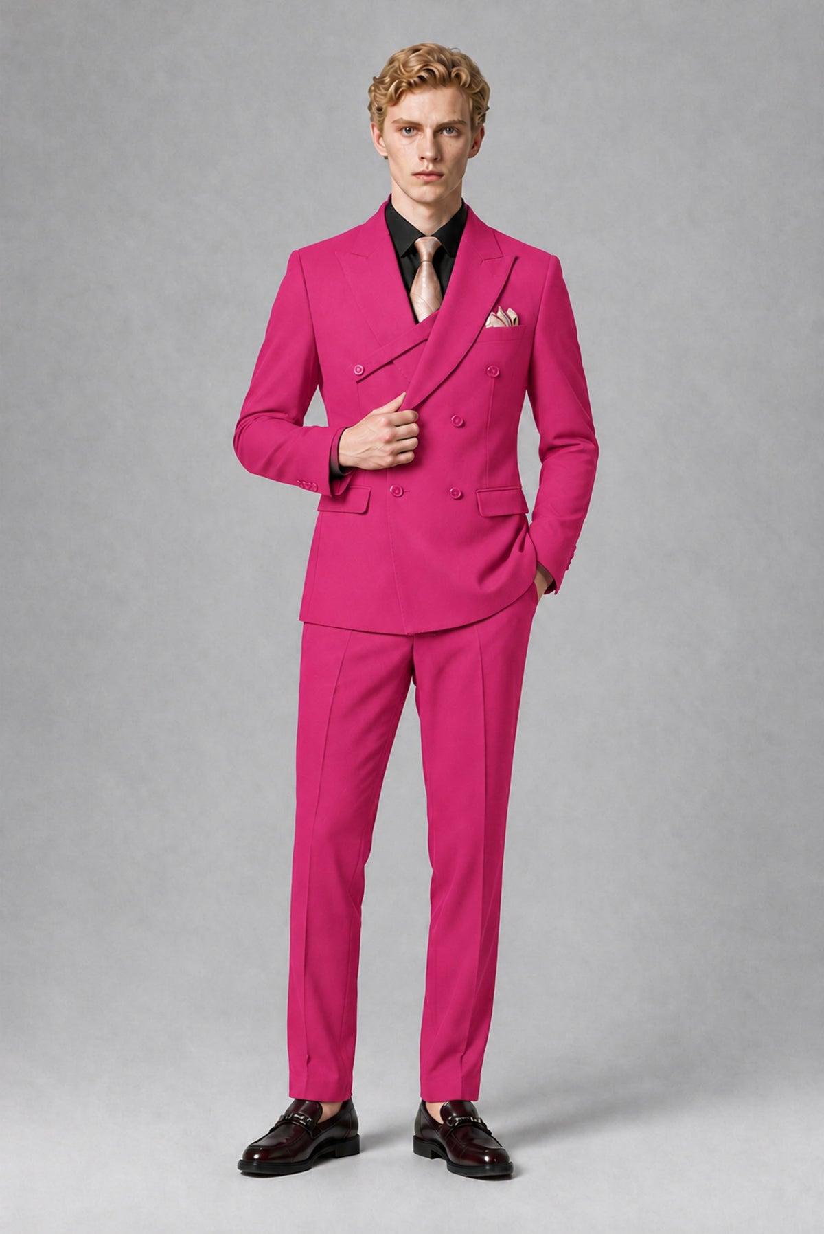 Savile Men's Hot Pink Double-Breasted Two-Piece Suit - Hot Pink