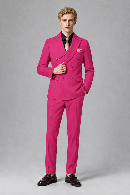 Savile Men's Hot Pink Double-Breasted Two-Piece Suit - Hot Pink