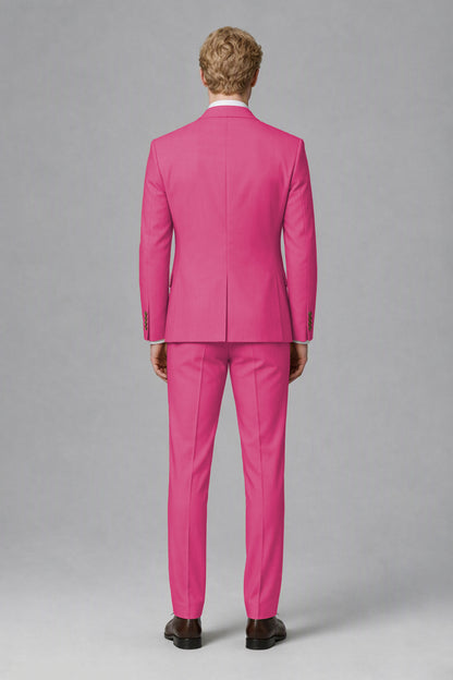 Savile Men's Hot Pink Three-Piece Wedding Suit with Double-Breasted Waistcoat - Hot Pink