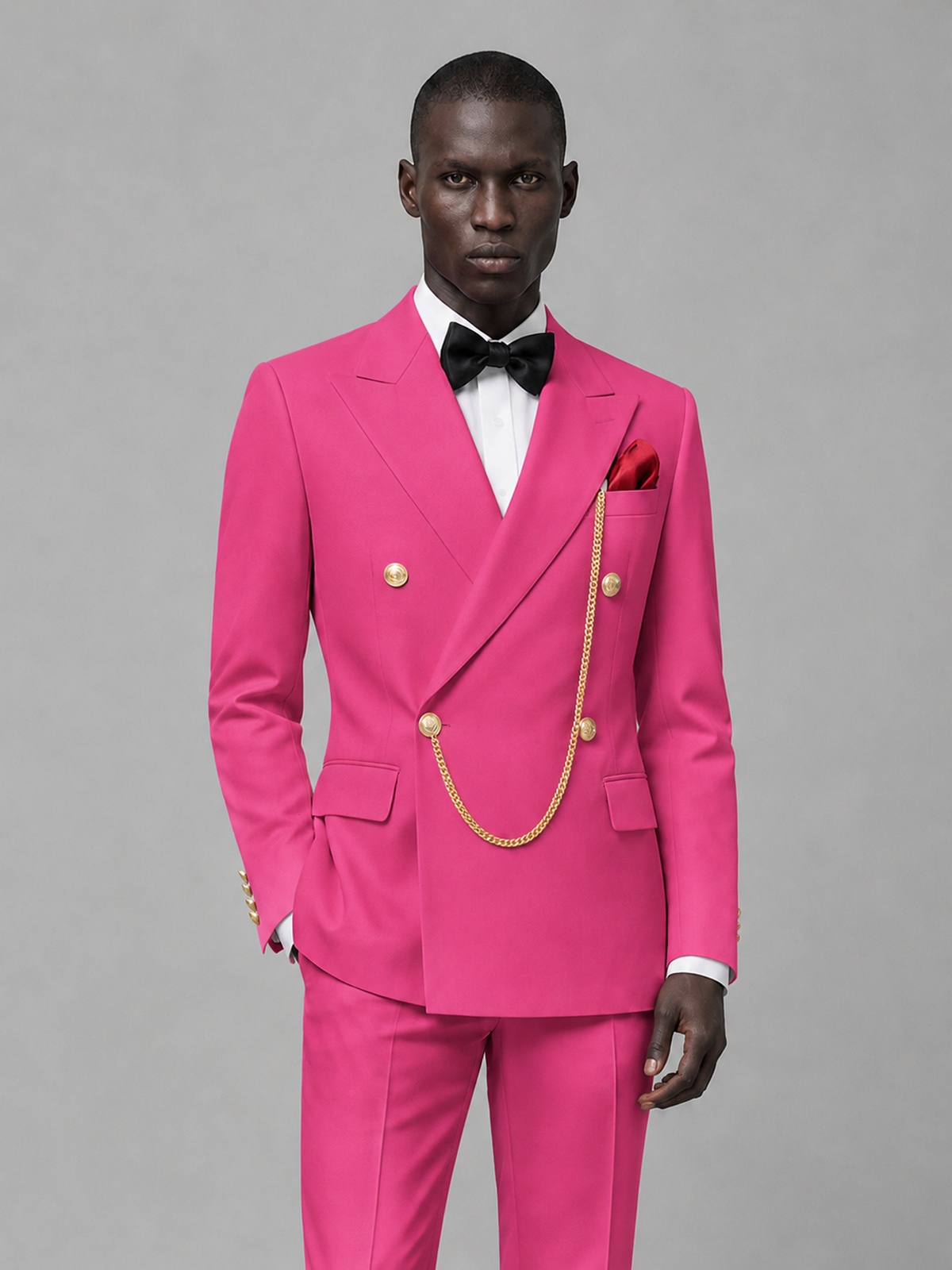 Men's Hot Pink Double-Breasted 2-Piece Suit Set – Jacket & Trousers | Hot Pink Chain - Hot Pink