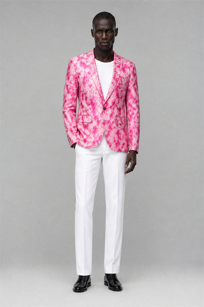 Savile Men's Hot Pink Textured Single-Breasted Blazer - Hot Pink