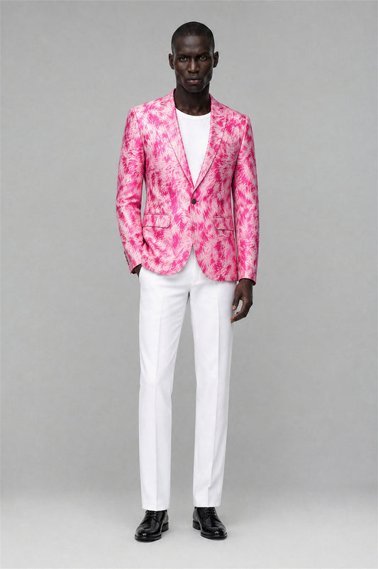 Savile Men's Hot Pink Textured Single-Breasted Blazer - Hot Pink