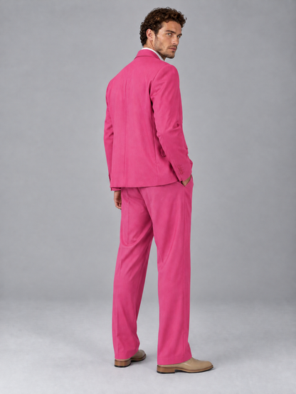 Savile Hot Pink Beige Double-Breasted 2-Piece Suit with Peak Lapel - Hot Pink
