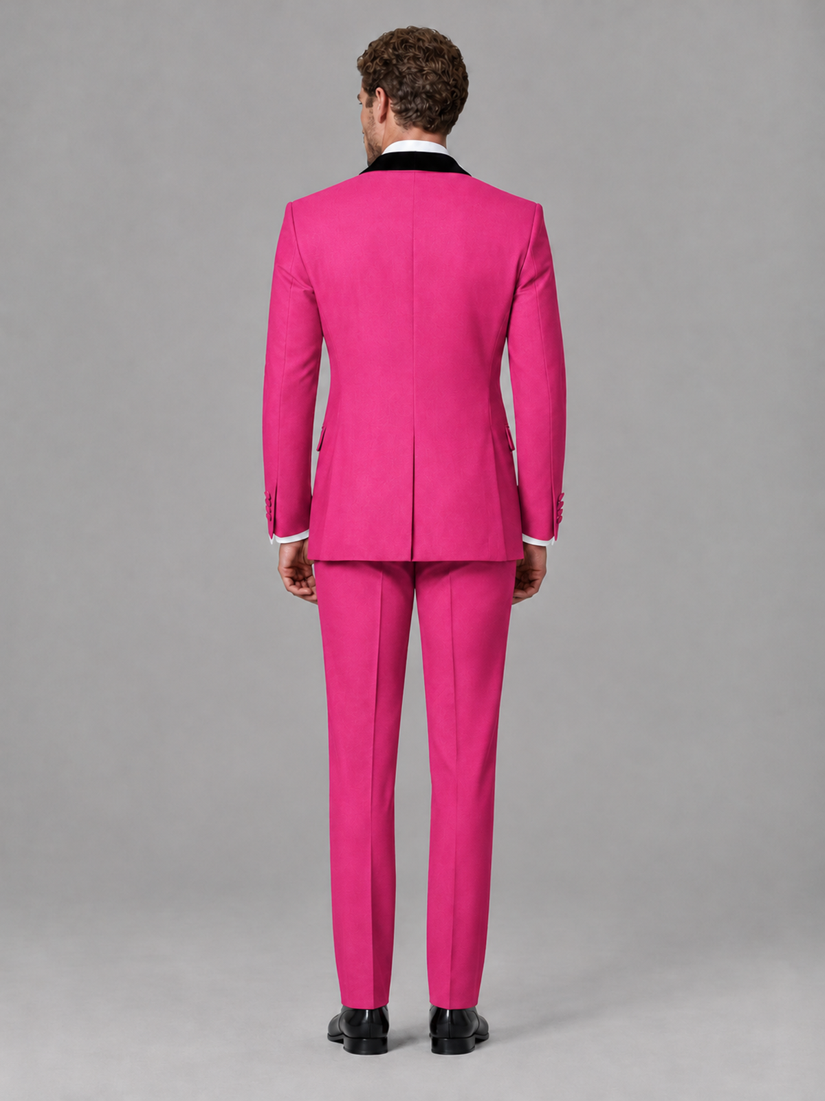 Savile Men's Hot Pink Velvet Shawl Lapel Tuxedo Suit – Modern Side-Buckle Dinner Jacket & Trousers 2-Piece Set - Hot Pink