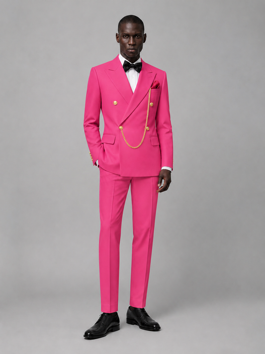 Men's Hot Pink Double-Breasted 2-Piece Suit Set – Jacket & Trousers | Hot Pink Chain - Hot Pink