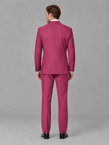 Savile Men's Hot Pink Peak Lapel 3-Piece Tuxedo Suit | Jacket, Vest & Trousers - Hot Pink