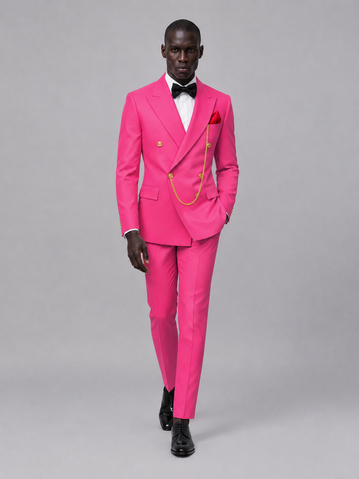 Men's Hot Pink Double-Breasted 2-Piece Suit Set – Jacket & Trousers | Hot Pink Chain - Hot Pink