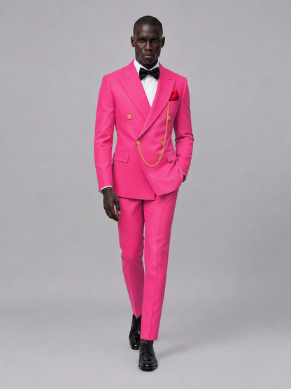 Men's Hot Pink Double-Breasted 2-Piece Suit Set – Jacket & Trousers | Hot Pink Chain - Hot Pink