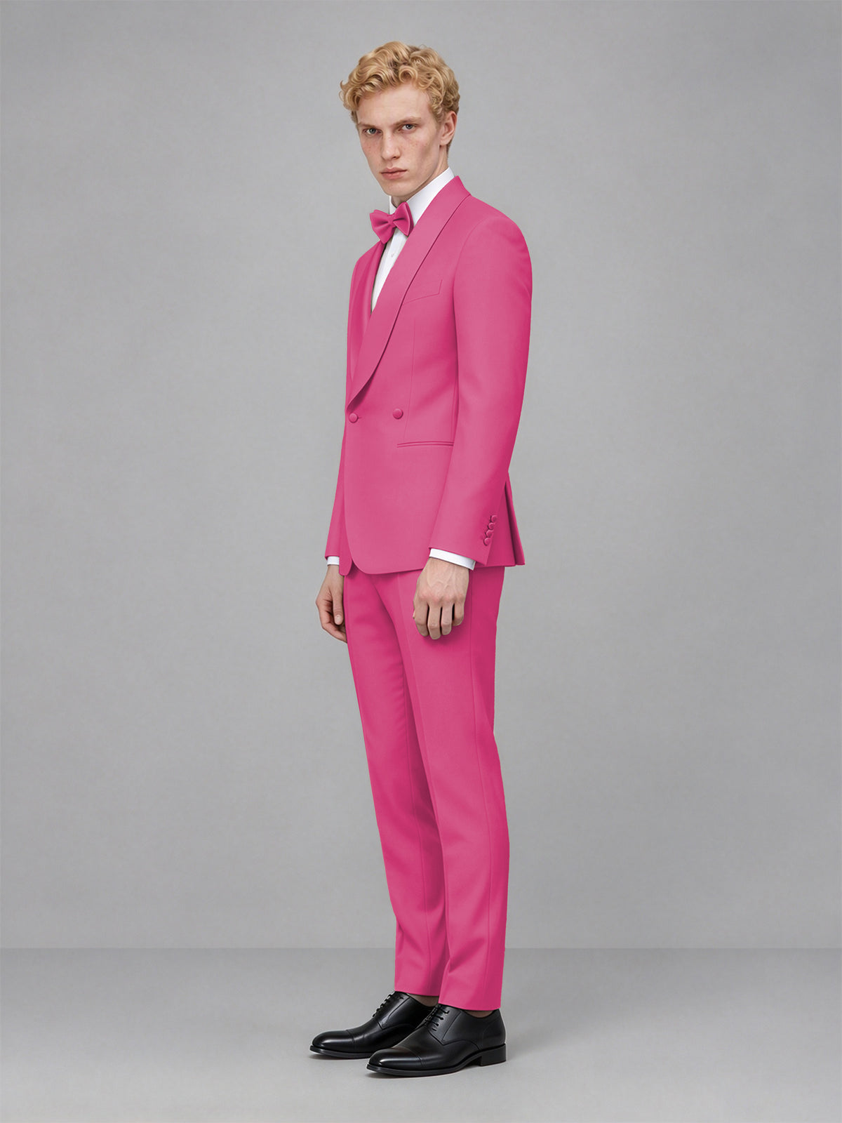 Men's Hot Pink Single-Button Hot Pink Satin Shawl Lapel Tuxedo Suit Set | Blazer & Trousers - Hot Pink